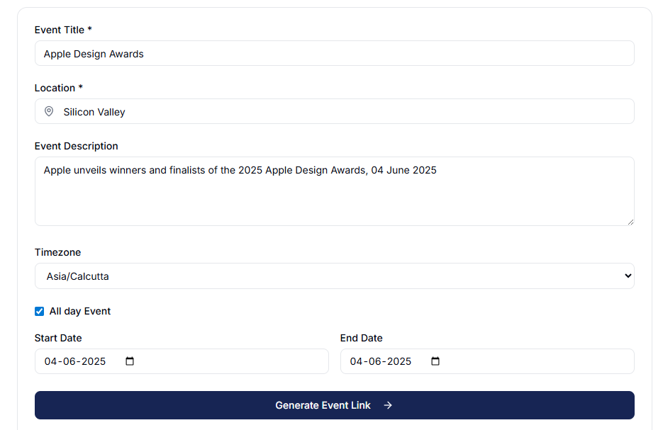 Add to calendar sample form